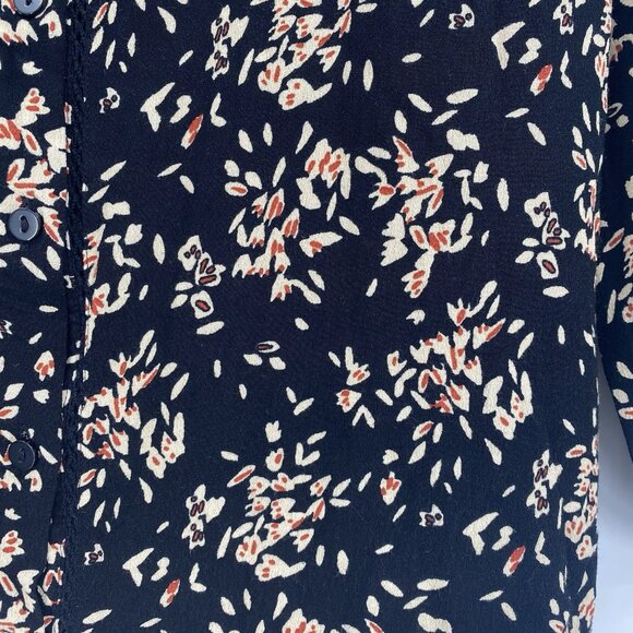 Ba&sh Size XS Black Venus Print Button Front V Neck Floral Blouse Eyelet Trim - Picture 13 of 13